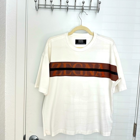 Ermenegildo Zegna White and Brown Short Sleeve Tee - Picture 1 of 6